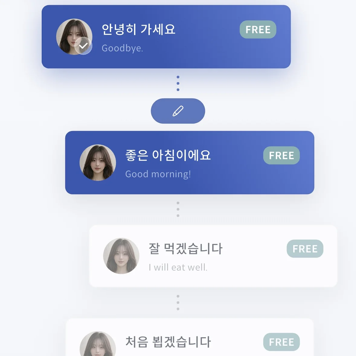 Structured Korean lesson path in the RoundTable app